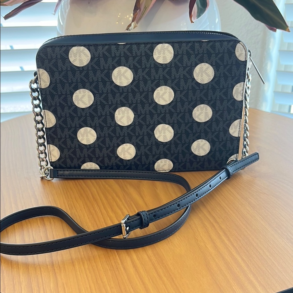 Michael Kors Navy & Silver Crossbody Bag with Polka Dot Design - Picture 7 of 12